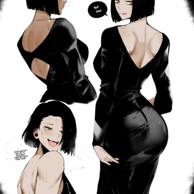 jujutsu kaisen, itadori jin, itadori kaori, kenjaku, ajaycolor, masoq095, 1girls, back view, big ass, big breasts, black hair, blush, bob cut, breasts, colored hair