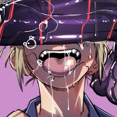 my hero academia, himiko toga, nomu, hermitlustful, 1boy, 1girls, balls, barefoot, big penis, blonde hair, bodily fluids, female, huge cock, large penis, male