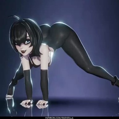 hotel transylvania, mavis dracula, rushzilla, 1girls, ass, big ass, big breasts, black hair, blue eyes, clothing, medium hair, no, solo female, vampire, vampire girl