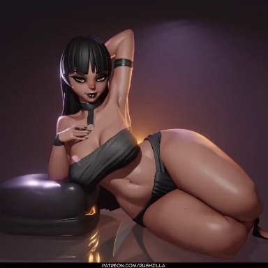 the road to el dorado, chel, rushzilla, 1girls, alternate costume, ass, black hair, breasts, brown skin, dark skin, dark-skinned female, dat ass, female, goth, hips