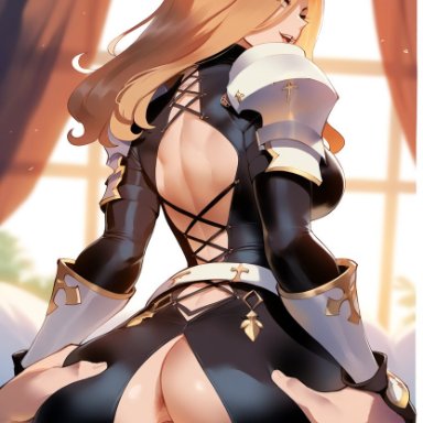 tales of (series), tales of arise, kisara (tales), tittyg-ai, 1boy, 1girls, armor, ass, ass focus, ass grab, bodysuit, clothing cutout, cowgirl position, looking back, looking pleasured