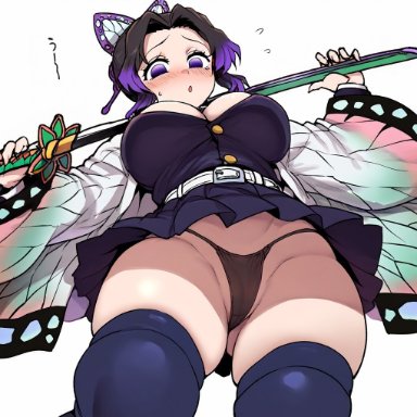 demon slayer, kimetsu no yaiba, kochou shinobu, akan441, 1girls, big breasts, black hair, blush, butterfly hair ornament, female, female only, huge breasts, large breasts, light skin, light-skinned female