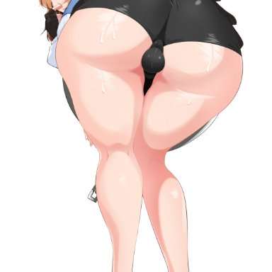 guilty gear, guilty gear strive, bridget, toudori, 1boy, big ass, big butt, blonde hair, femboy, large ass, large butt, long hair, looking at viewer, looking back, male