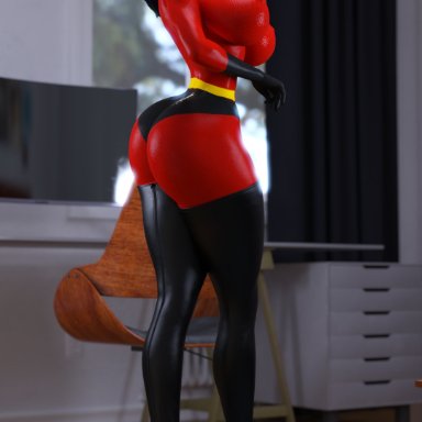 miraculous ladybug, the incredibles, marinette cheng, marinette dupain-cheng, violet parr (cosplay), ruidx, 1girls, bimbo, bimbofication, blue eyes, blue hair, blush, cosplay, costume, high heels