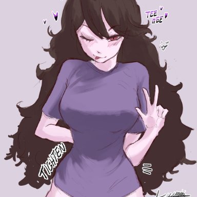 jaiden animations, jaidenanimations, youtube, jaiden, kyumini, 1girls, brown hair, female, heart, looking at viewer, panties, peace sign, smirking, solo, tight clothing