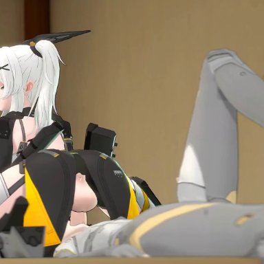 punishing: gray raven, karenina (punishing: gray raven), nanami (punishing: gray raven), sfmslayer, ass, bed, clothed sex, facefuck, fellatio, futa on female, futanari, gloves, gray hair, looking back, looking pleasured