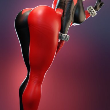 batman (series), dc, dc comics, harleen quinzel, harley quinn, harley quinn (classic), smitty34, 1girls, ass, ass focus, big ass, big breasts, bodysuit, bottom heavy, breasts