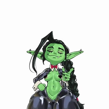 unknown artist, bare breasts, goblin, goblin female, latex clothing, pasties, shortstack, solo, thick thighs, animated, english text, english voice acting, mp4, music, song