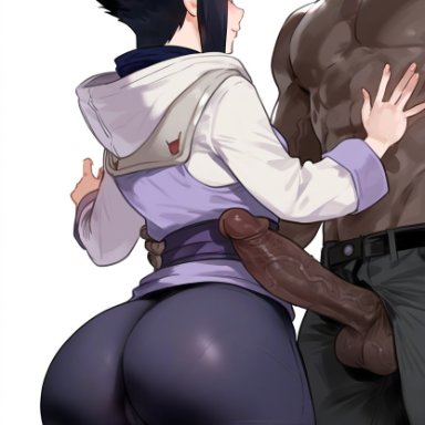 naruto, naruto (series), naruto shippuden, hyuuga hinata, ass, ass focus, big penis, dark penis, dark-skinned male, interracial, justgens, light-skinned female, standing, ai generated