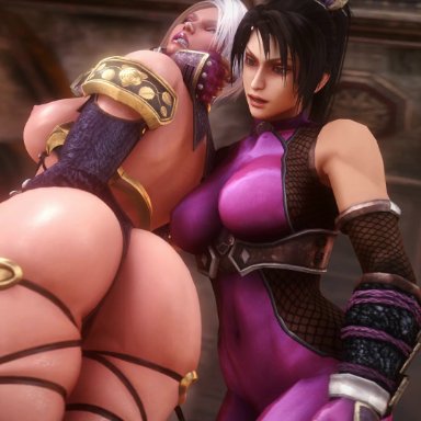 soul calibur, isabella valentine, taki, noname55, 2girls, ass focus, big ass, big breasts, dominant female, female, female only, looking at ass, partially clothed, spanking, submissive female