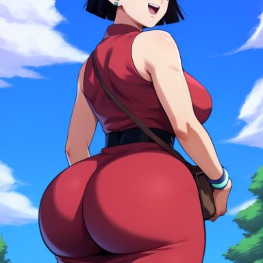 dragon ball, dragon ball super, dragon ball z, videl, marlosart, 1girls, accessory, ass, ass bigger than head, ass focus, ass view, big ass, big breasts, black hair, blue eyes