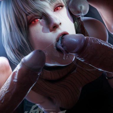 capcom, resident evil, resident evil 4 remake, ashley graham, ashley graham (ella freya), nithes, 1girl3boys, 1girls, 3boys, big penis, blonde female, blonde hair, clothed, clothed female nude male, corruption