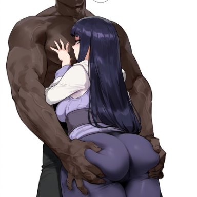 naruto, naruto (series), naruto shippuden, hyuuga hinata, ass, ass focus, dark-skinned male, grabbing ass, interracial, justgens, light-skinned female, standing, ai generated