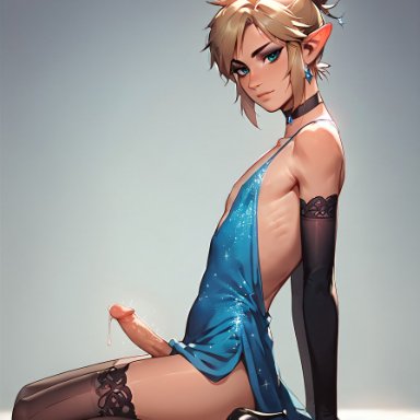 the legend of zelda, link, mt8, 1boy, crossdressing, evening gown, femboy, girly, penis, sissy, ai generated, tagme