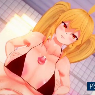 indie virtual youtuber, saaya (kirome), hongcha03, kirome (kamipaper), wasabi udon03, 1boy, 1female, 1girls, 1male, 1man, 1woman, bathroom, big breasts, bikini, bikini top