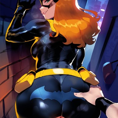 batman (series), dc, dc comics, agent 37, barbara gordon, batgirl, dick grayson, nightwing, tittyg-ai, 1boy, 1girls, ass, ass focus, ass grab, bodysuit