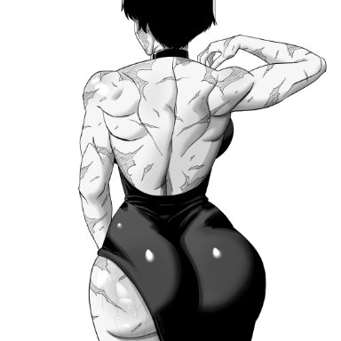 jujutsu kaisen, zenin maki, courier art, 1girls, ass, ass focus, back, choker, from behind, muscular, muscular female, scar, scars, short hair, solo