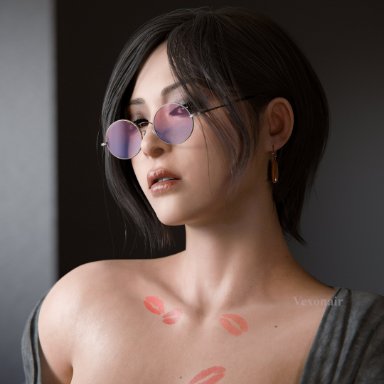 capcom, resident evil, resident evil 2, resident evil 2 remake, ada wong, vexonair, 1girls, birthmark, bob cut, breasts, earrings, female, female focus, female only, large breasts