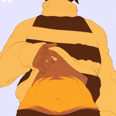 mazus (tinysmallman), enredadera, 1boy, anthro, bee, black panties, bulge, bulge through clothing, bulge under clothes, femboy, furry, furry only, hoodie, only male, panties