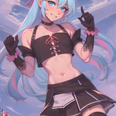 patreon, rosado (fire emblem), darabri, 1boy, abstract background, bangs, blue eyes, blue hair, crop top, cute, femboy, feminine male, flat chest, flat chested, gay