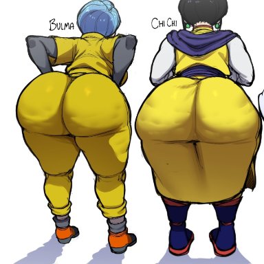 dragon ball, dragon ball super, bulma briefs, chichi, blackwhiplash, big ass, black hair, blue hair, dress, female, female only, edit