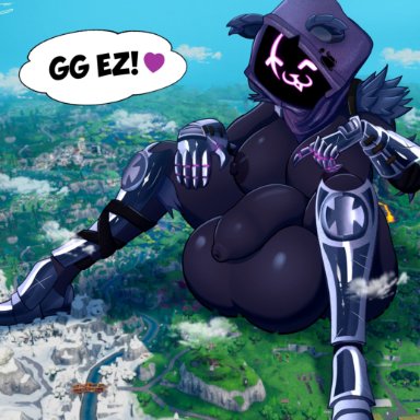 epic games, fortnite, raven team leader, tohilewd, 1futa, anthro, areola, armor, balls, bear, big balls, big breasts, big penis, breasts, clothing