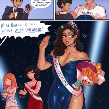 big meat (loggus doggus), loggus doggus, bulge, crossdressing, envy, female, femboy, feminization, human, male, revealing clothes, transformation, dialogue, english text, speech bubble