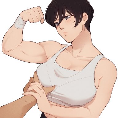 attack on titan, shingeki no kyojin, mikasa ackerman, hanpetos, 1girls, abs, asian, asian female, athletic, athletic female, biceps, big breasts, black hair, breast grab, breasts