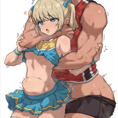 original, kei (m k), rika (m k), m k, 1futa, 1girls, blonde hair, blue eyes, breasts, brown hair, choke hold, clothed, clothing, cum, dark skin