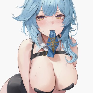 genshin impact, eula (genshin impact), hiki niito, hiki nito, hikinito (leviathan), leviathan (hikinito0902), 1girls, adult, bare arms, bare chest, bare shoulders, bare skin, bare thighs, black bunny ears, black bunnygirl costume