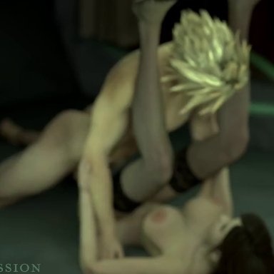 final fantasy, final fantasy vii, final fantasy vii remake, square enix, cloud strife, tifa lockhart, ariespossession, big breasts, big penis, biting lip, black lingerie, black stockings, blonde hair, blue eyes, bouncing ass