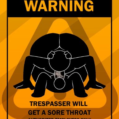 original, warning sign person, goldeneyensfw, 1boy, 69, ambiguous gender, ass, balls, balls deep, big ass, black body, caution sign, completely nude, deepthroat, duo