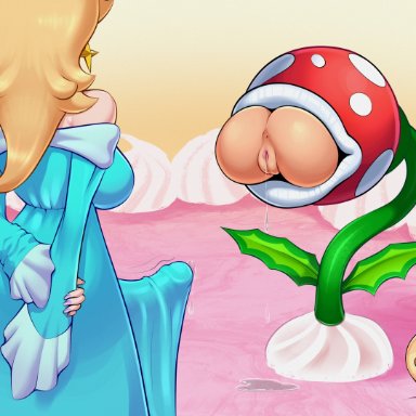 mario (series), mario party, nintendo, piranha plant, princess daisy, princess rosalina, sleepiitreat, 1futa, 1girls, anus, ass, ass focus, bare shoulders, big ass, big breasts