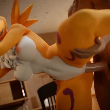 digimon, renamon, niki3d, ahe gao, anthro, anthro penetrated, audible ejaculation, balls, bedroom eyes, big balls, big breasts, big butt, big penis, bouncing ass, bouncing balls