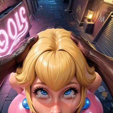 mario (series), nintendo, princess peach, logan d, all the way to the base, alley, bimbo, blonde hair, blue eyes, crying with eyes open, cum, cum explosion, cum inside, cum overflow, cumming