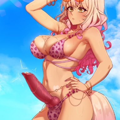 fate (series), fate/grand order, suzuka gozen (fate), todding, 1futa, animal genitalia, animal penis, beach, big penis, canine penis, futa only, futanari, huge cock, hung, hung futanari