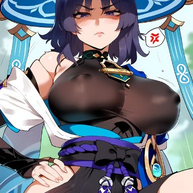 genshin impact, scaramouche (genshin impact), thiccwithaq (ai style), big breasts, ai generated, genderswap (mtf), rule 63