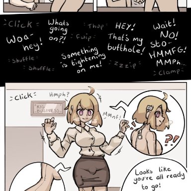 krutr (artist), kurt robinson, 2boys, big ass, blonde hair, bodysuit, bulge, buttplug, femboy, feminization, forced anal, forced feminization, heels, kigurumi, lock