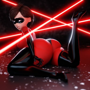 disney, pixar, the incredibles, elastigirl, helen parr, smitty34, 1girls, apple butt, ass, big ass, big breasts, big thighs, breasts, brown eyes, brown hair