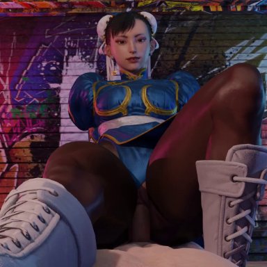 capcom, street fighter, street fighter 6, chun-li, lazyprocrastinator, 1boy, 1girls, clothed, clothed female, clothed female nude male, clothing, cowgirl position, female, hair bun, light skin