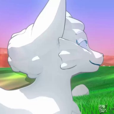 nintendo, pokemon, absol, alolan vulpix, generation 3 pokemon, generation 7 pokemon, pokemon (species), regional form (pokemon), vulpix, deretto, 3boys, 3pokemon, 4 toes, ahe gao, all fours