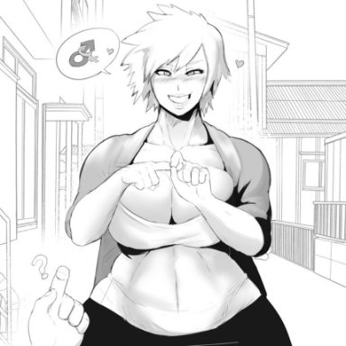 my hero academia, mitsuki bakugou, donaught, blush, cardigan, curvy, curvy female, milf, penetration gesture, sex gesture, short hair, voluptuous, voluptuous female, monochrome, sketch