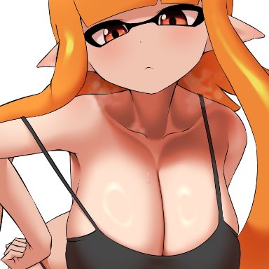 nintendo, splatoon, splatoon (series), inkling, inkling girl, nobunagapero, 1girls, alternate breast size, breasts, cleavage, female, huge breasts, large breasts, light skin, light-skinned female