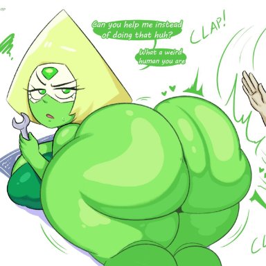 cartoon network, steven universe, gem (species), peridot (steven universe), startop, 1girls, alien, annoyed, ass, ass focus, back view, bare shoulders, bent over, big ass, big breasts