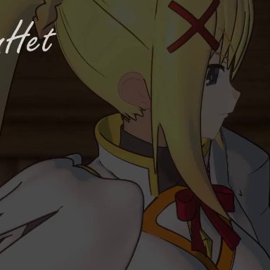 darkness (konosuba), satou kazuma, aidenhet, 1boy, 1girls, amazon position, blonde hair, breasts, choking, looking at viewer, naked, naked female, straight, vaginal penetration, 3d