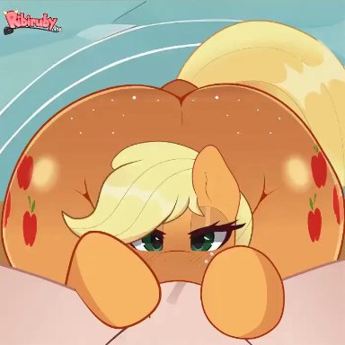 friendship is magic, hasbro, my little pony, applejack (mlp), musi cassie, ribiruby, ass, big butt, blonde hair, deepthroat, eyelashes, fellatio, fellatio from feral, female, female penetrated