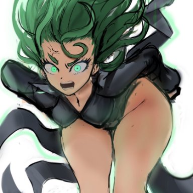 one-punch man, tatsumaki, rakeemspoon, 1girls, anger vein, angry, big ass, female, green eyes, green hair, solo, tagme