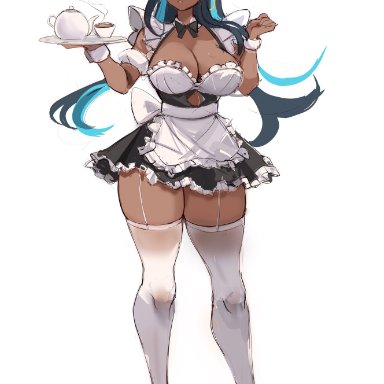 nintendo, pokemon, pokemon ss, gym leader, nessa (pokemon), rakeemspoon, 1girls, black hair, blue eyes, breasts, dark skin, dark-skinned female, female, hips, huge breasts