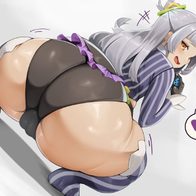 hololive, hololive japan, murasaki shion, ofu, 1girls, ass, ass focus, blush, cameltoe, female, huge ass, long hair, looking at viewer, looking back, orange eyes