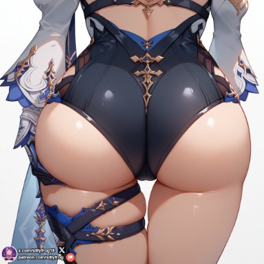 genshin impact, eula (genshin impact), sillyfrog, ass, ass focus, backsack, below view, big ass, big butt, bimbo, bimbo body, bubble ass, bubble butt, butt, butt focus